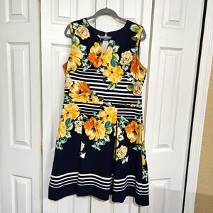 CB Blue/White/Yellow Floral Sleeveless Dress Size 16